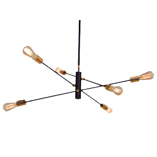 Araña 6 luces E27 negro con oro Vintage